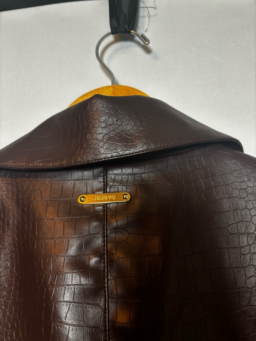 Jason Wu Croc Embossed Moto Vegan Brown Y2K Faux Leather Coat- Size Large - Picture 7 of 8
